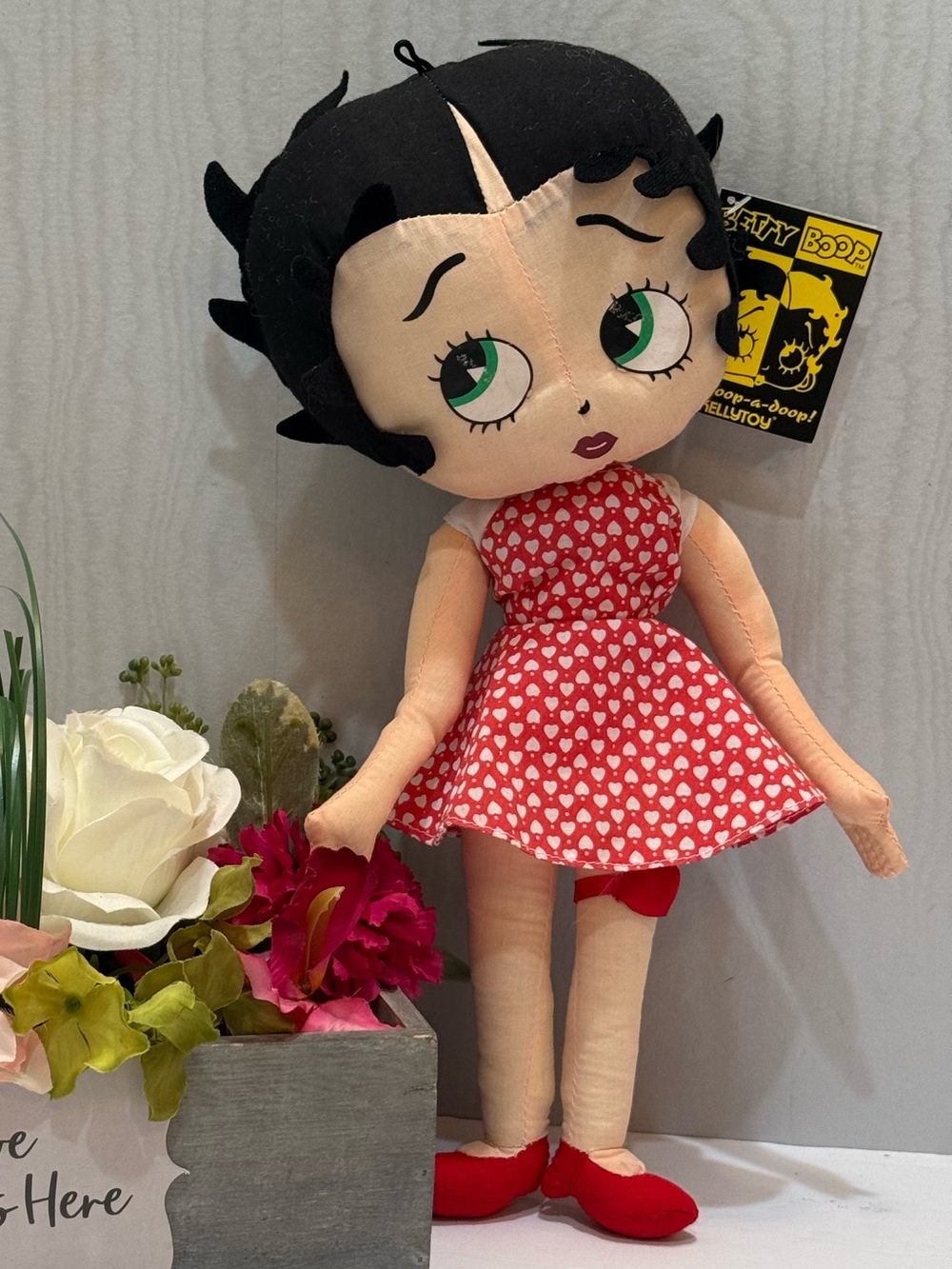 Vintage Kellytoy Heart Printed Dress Betty Boop Doll Valentines Tag Attached